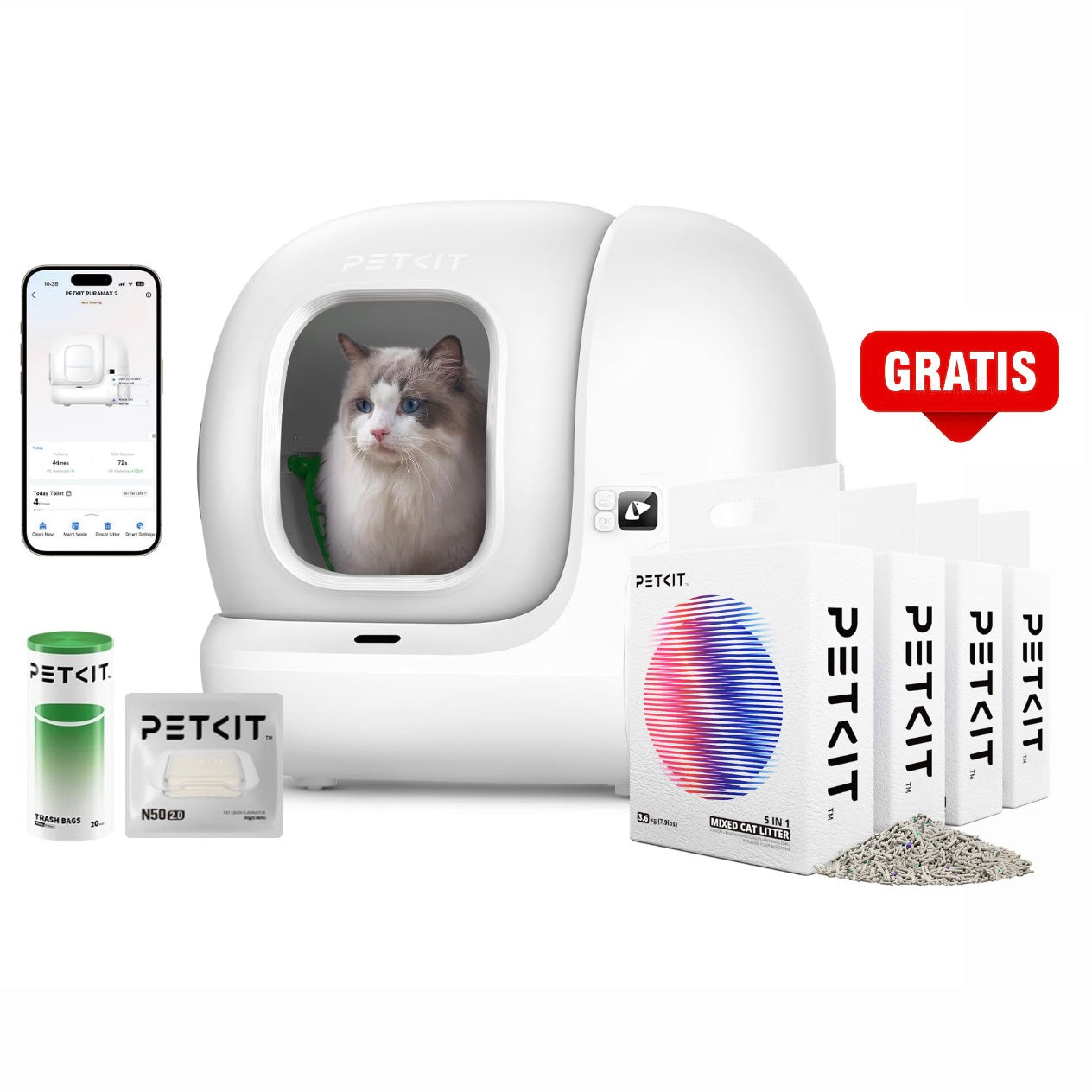 PURAMAX 2 - Selbstreinigende Katzentoilette + 4x Katzenstreu GRATIS GESCHENK